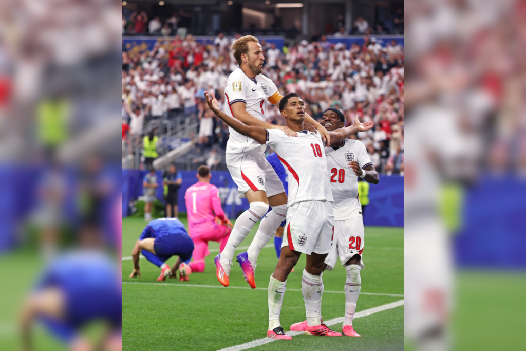 Jude Bellingham celebra el tercer gol de Inglaterra ante Croacia en el Mundial 2026